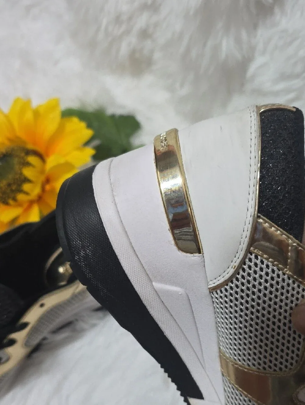 Michael Kors Black, Gold & White Lace-Up Mesh Sneakers